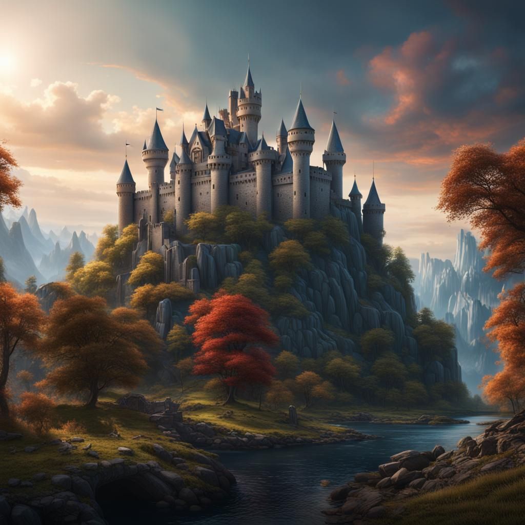 Detailed Landscape with castle in the background - AI Generated Artwork