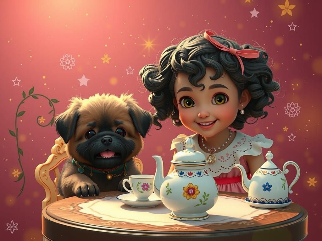 Surreal Whimsical Scene of a Toddler and Shihtzu in a Vintag...