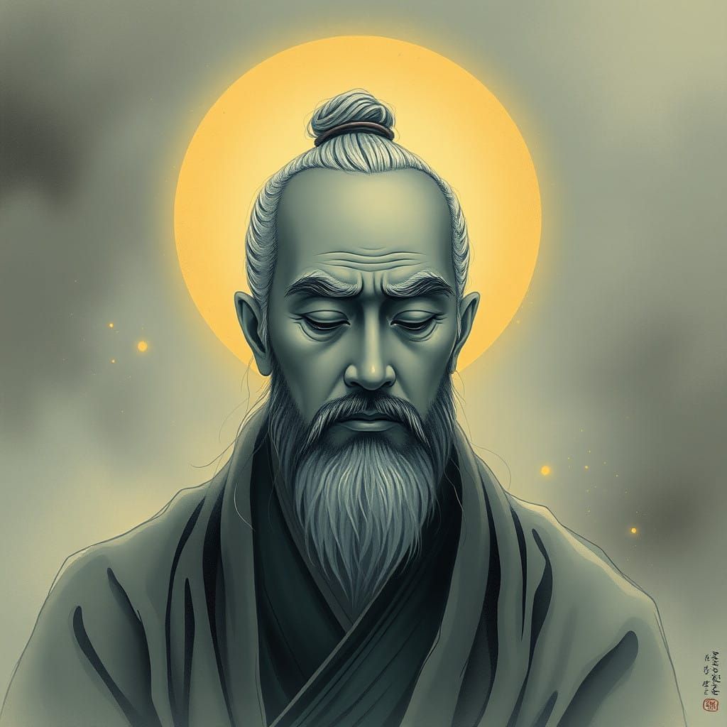 Zen Master in Contemplation with Soft Golden Light