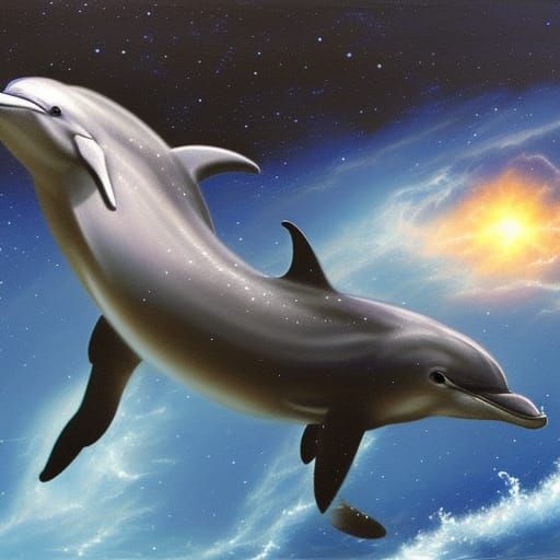 a dolphin and a bear playing american football in space