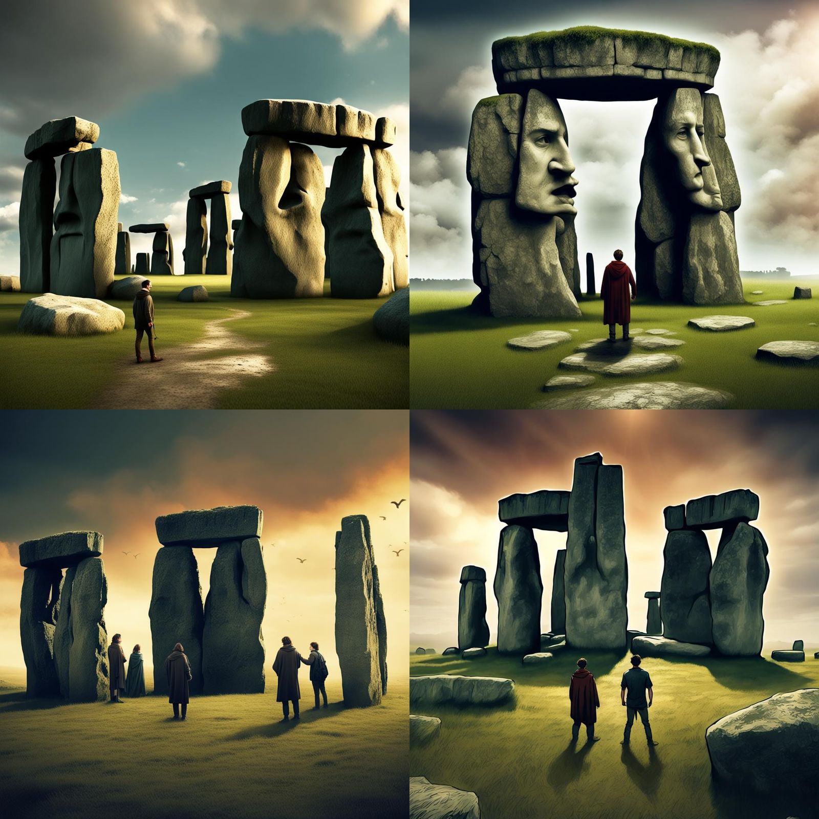 Generate an image with a guy visiting the Stonehenge. I also...