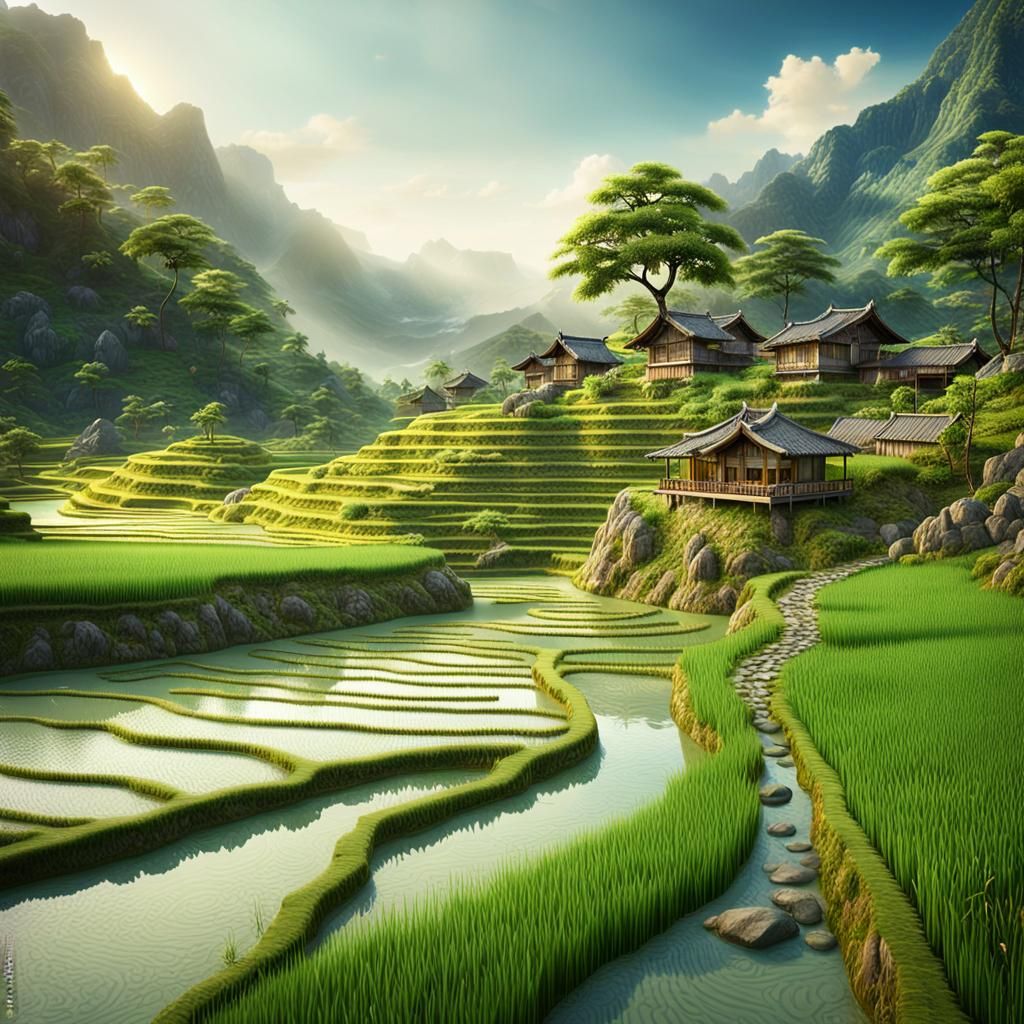 A terraced rice field view like a terrace there is a small house