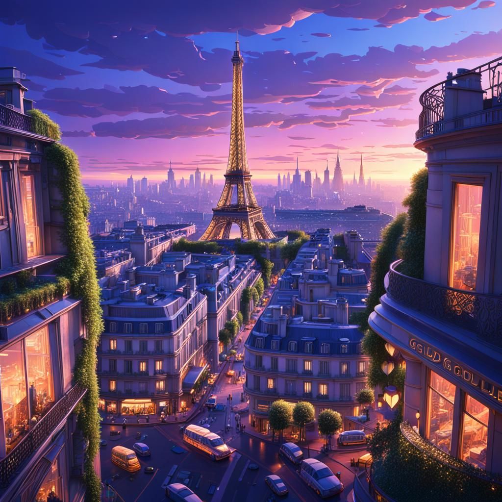Eiffel Tower in Paris at Dusk: Fantasy Art