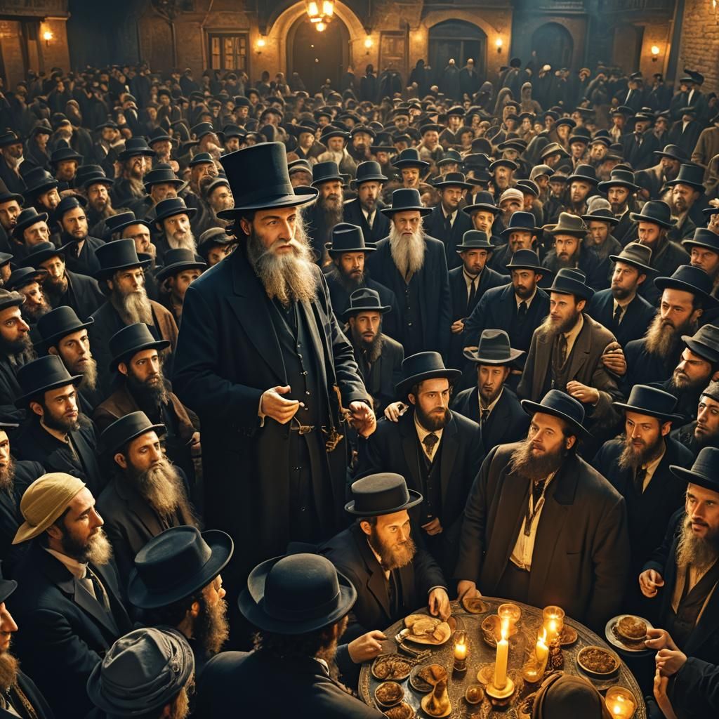 Hasidic Gathering in Detailed Matte Painting Style