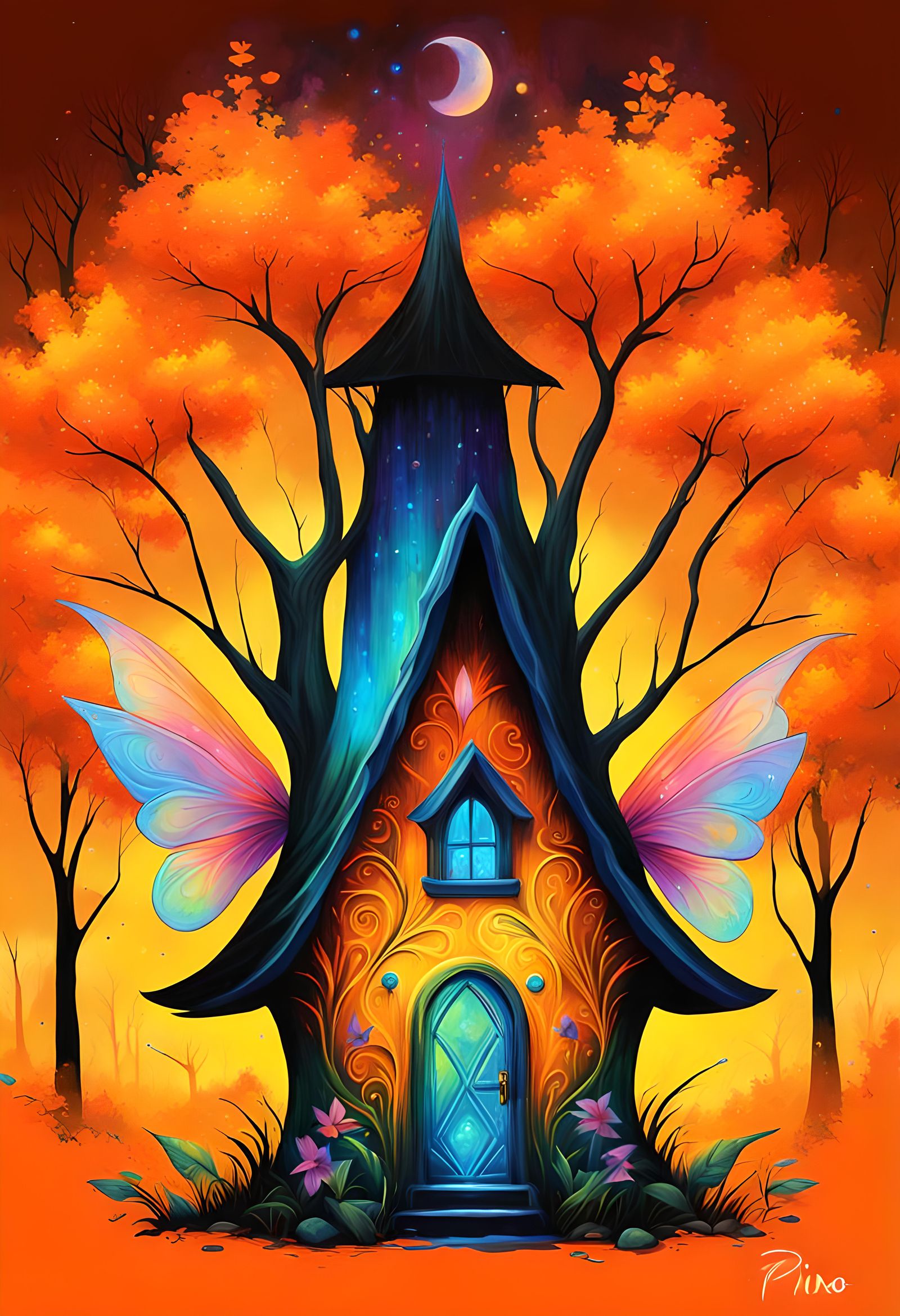 Orange Fantasy fairy house, orange fantasy forest