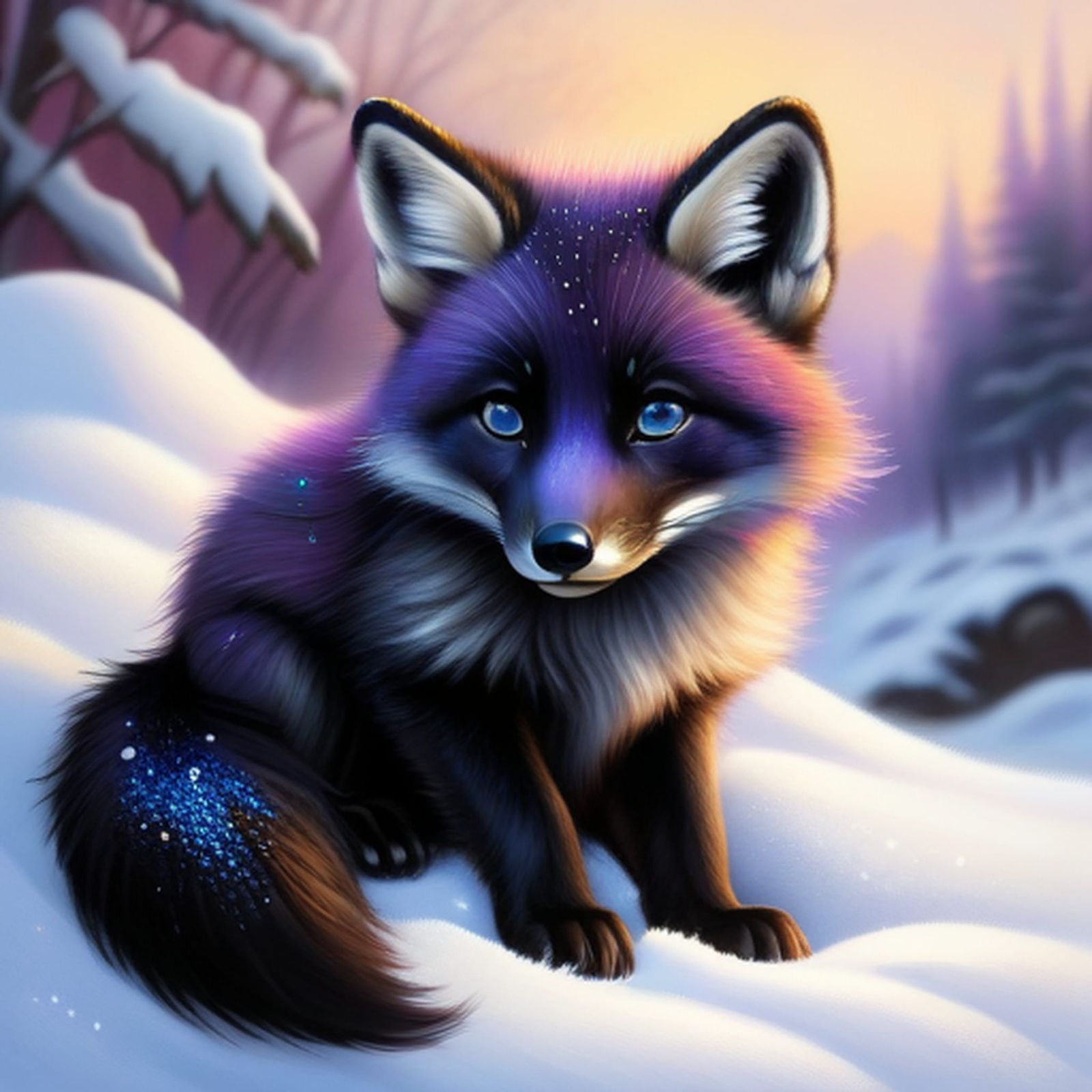 Cute furry baby black Fox in Switzerland