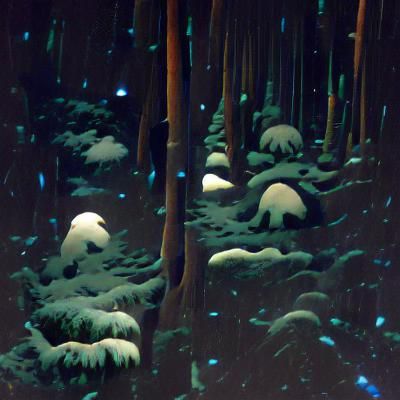 Snowy forest at night