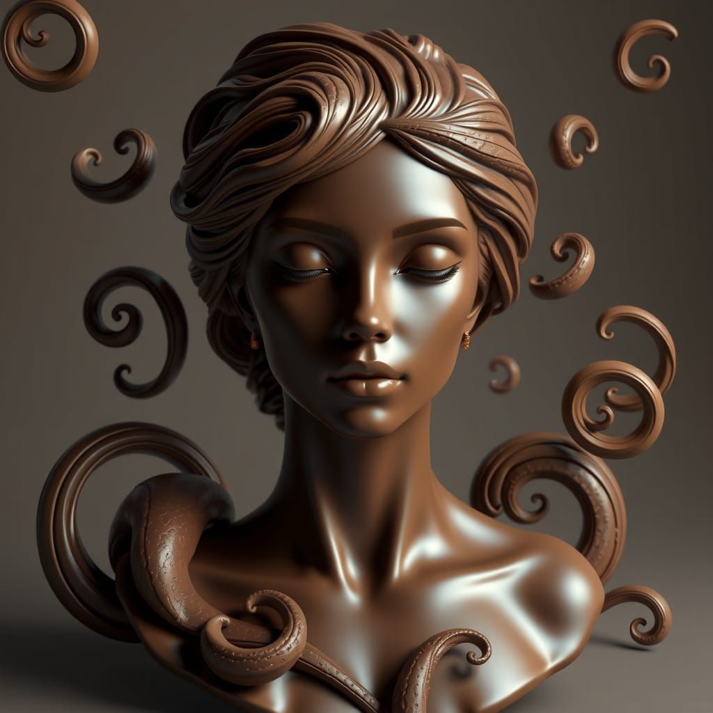 Chocolate Female Bust Sculpture in Surreal Style