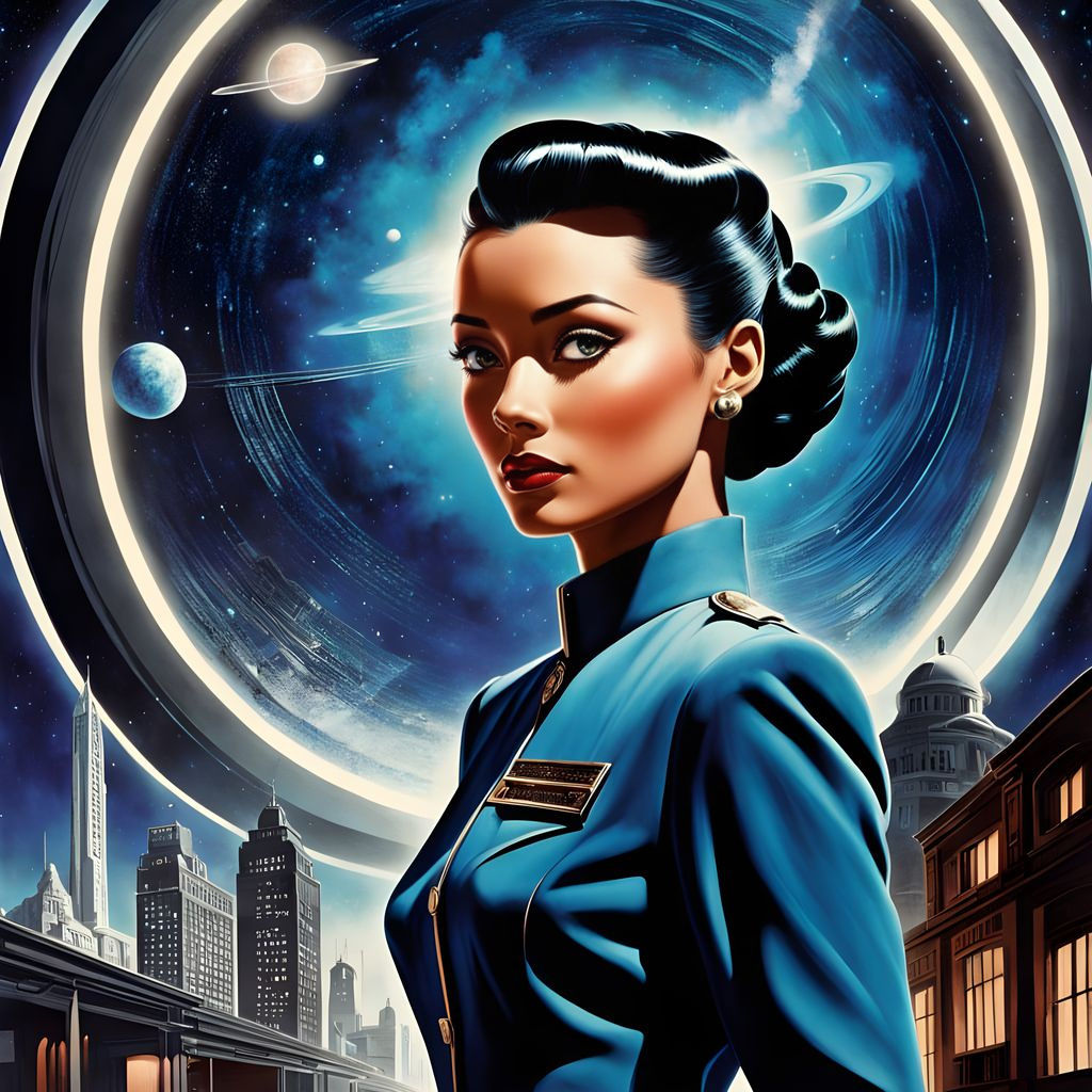 Ethereal Film Noir Femme in Celestial Setting