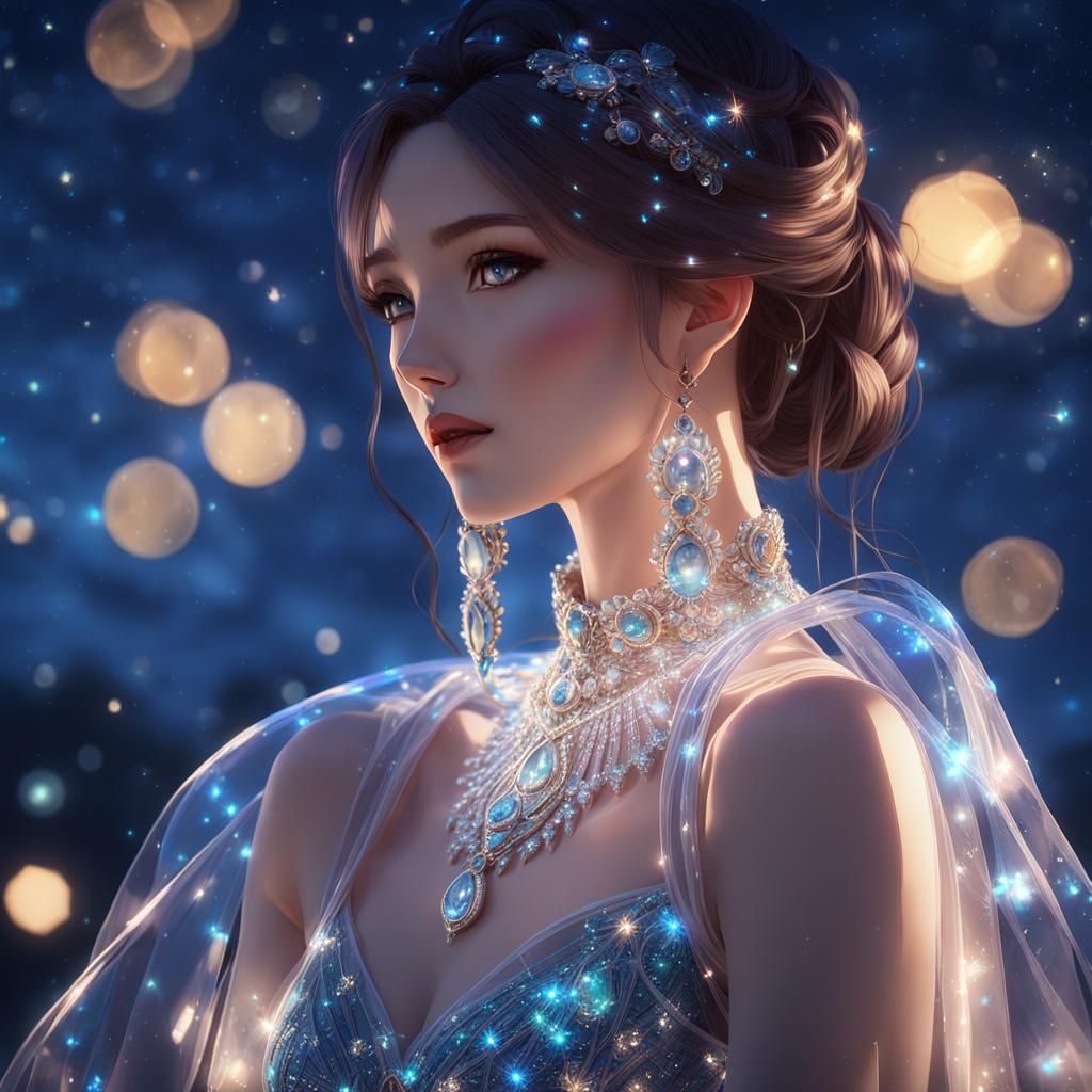 Woman in Glass Dress: 3D Anime Art