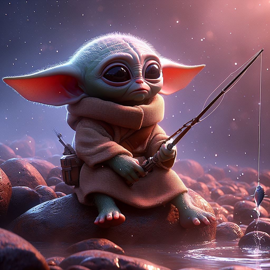 "Grogu tries fishing"