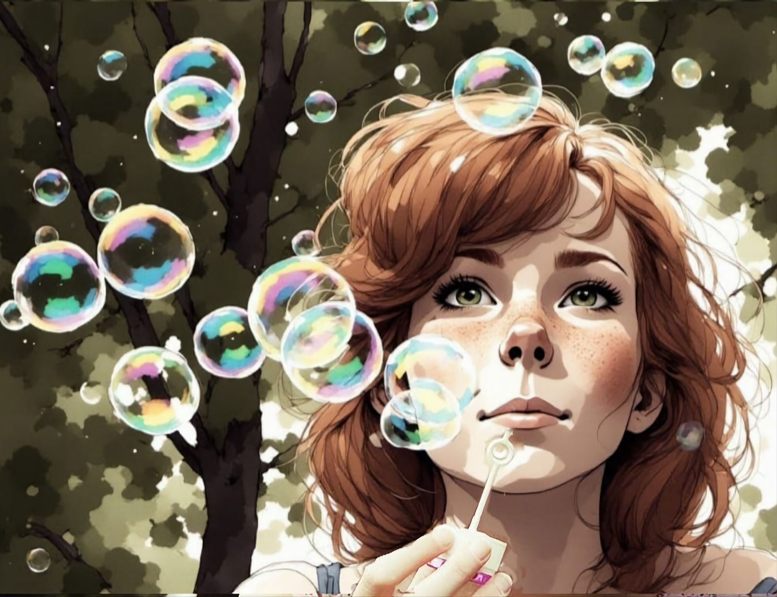 Vixen blowing bubbles from a wand