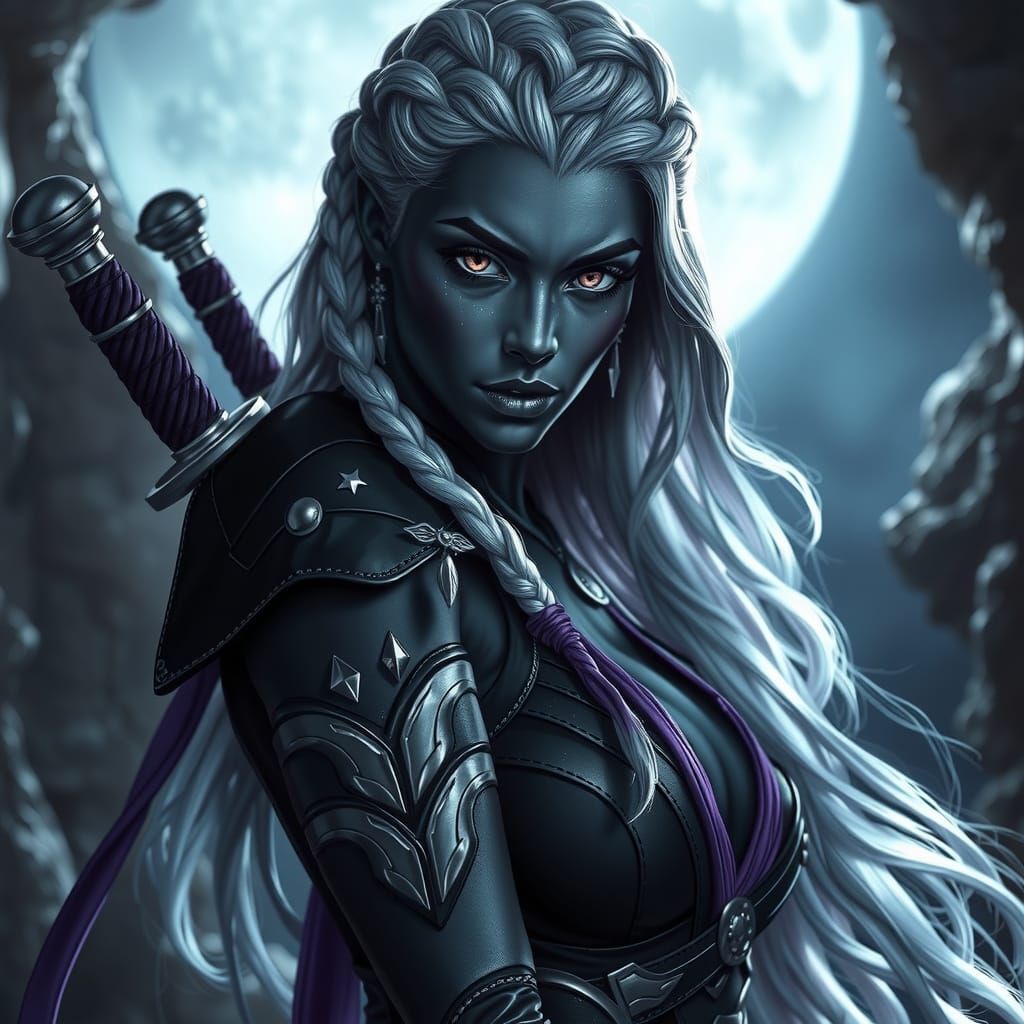 A female Drow blade dancer   by @Billy