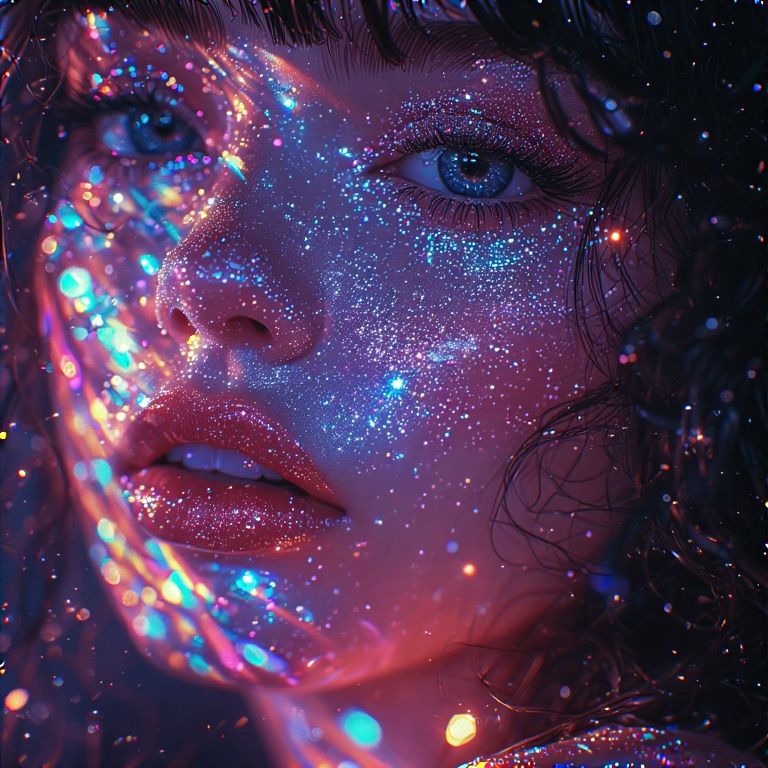 space fantasy sensual (portait:1.5) cute girl, sparkling mak...