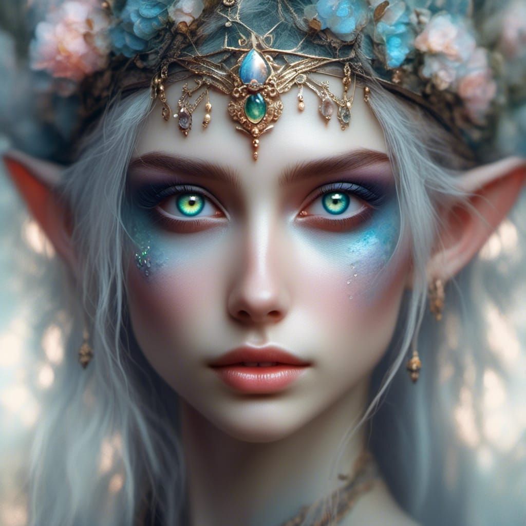 Beautiful Heterochromatic Elf Portrait in Watercolor