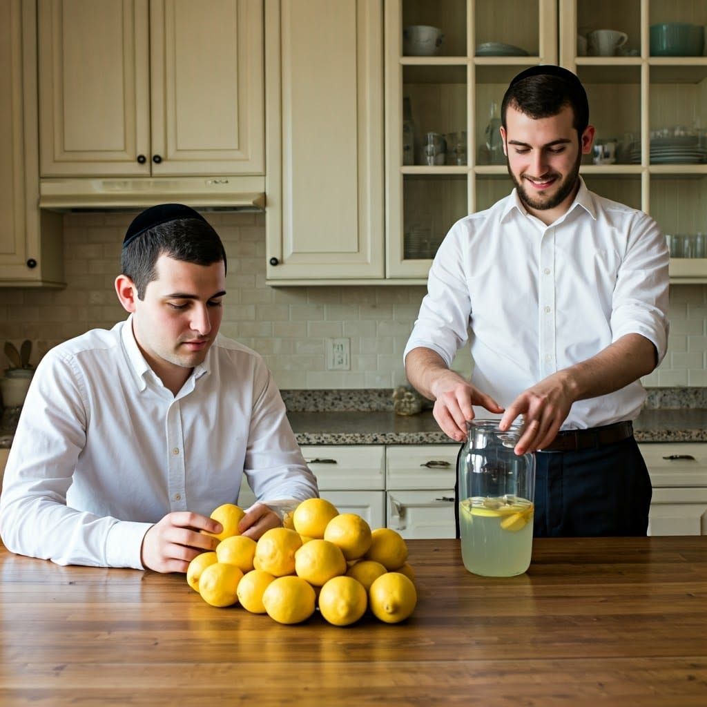 Haredi Friends Make Lemonade in Warm Kitchen Scene