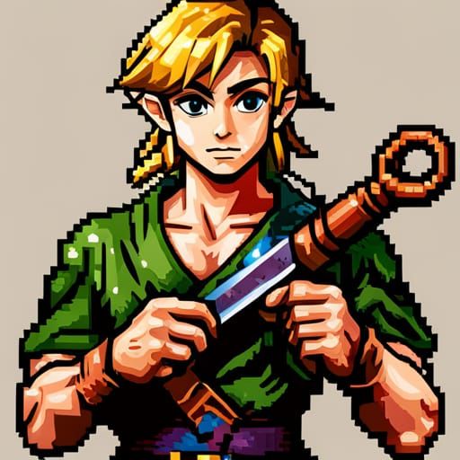 16 bit pixel art, portrait of link  by @Gally_JBG