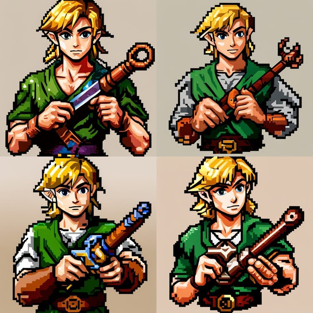 16 bit pixel art,  hdr, portrait of link,  zelda, , ultradetailled