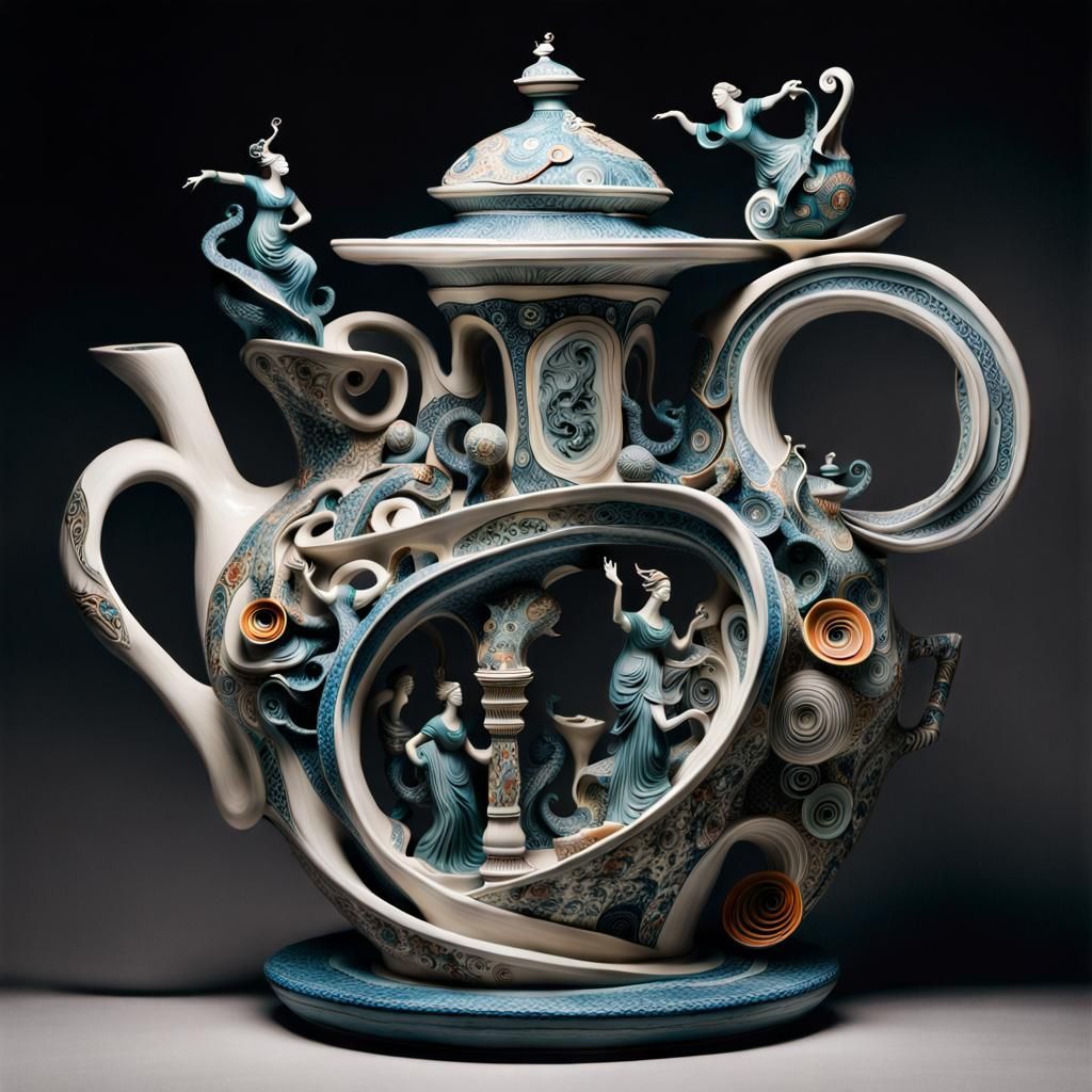 Eccentric teapot sculpture AI Generated Artwork NightCafe Creator