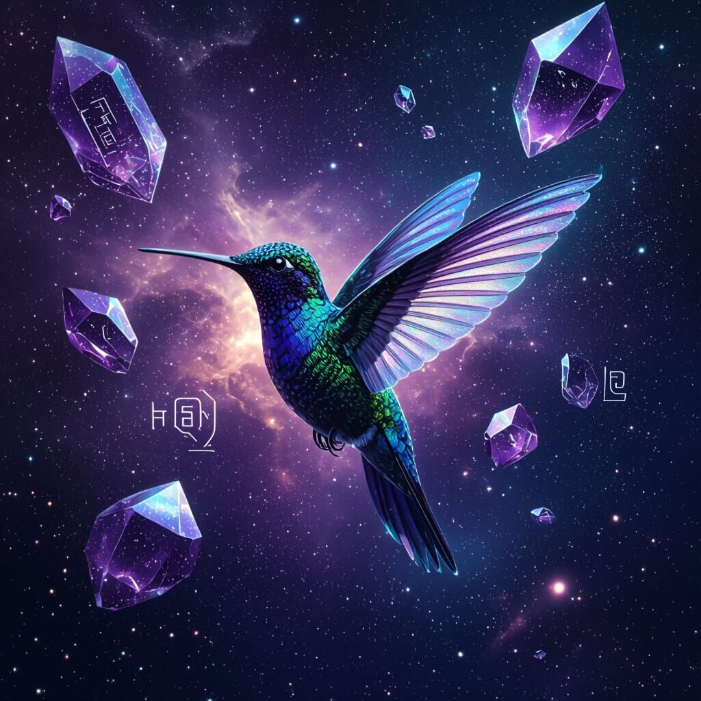 Bioluminescent Hummingbird with Crystalline Wings