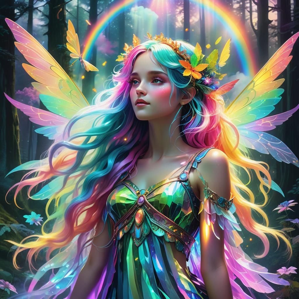 Neon Music Fairy in a Synthwave Forest