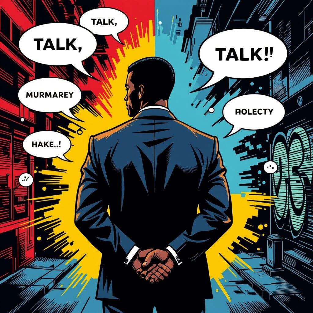 Figure Radiating Calm Amidst Incessant Talk, Urban Art Style