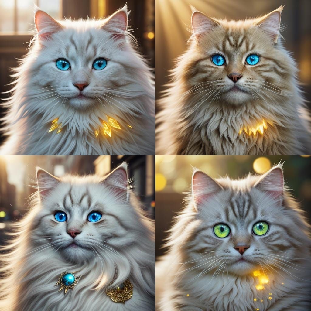 Fantasy concept art. Close up. A very fluffy long haired Siberian cat