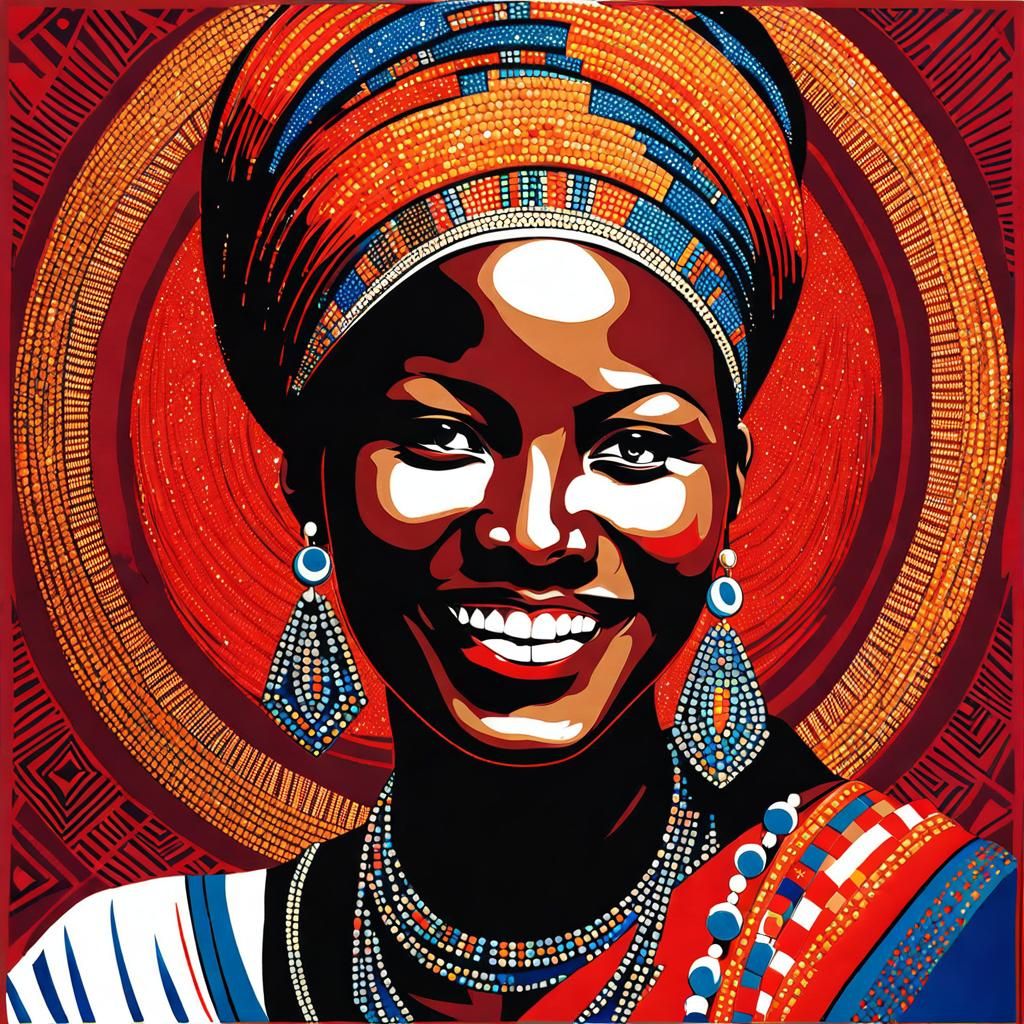 "Portrait, smiling maasai, art deco, groovy, sparkle, Edo art, woodblock print, POINTILLISM"  Silvia ...  by @shs_kenya