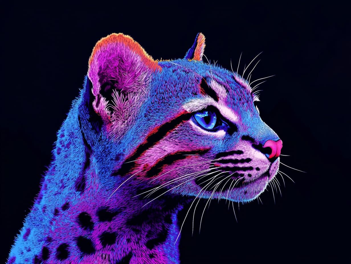 ocelot, vector art, posterized, blue hue