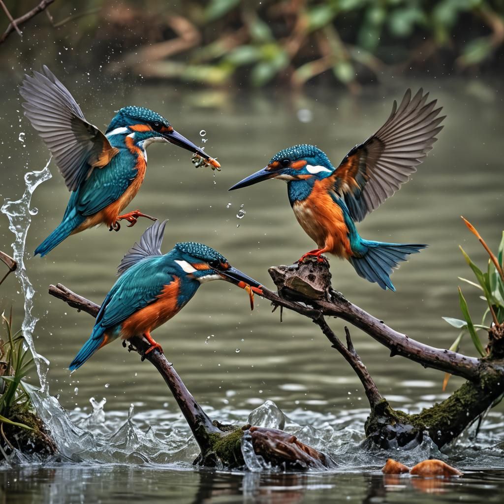 Kingfishers catch fish to eat
