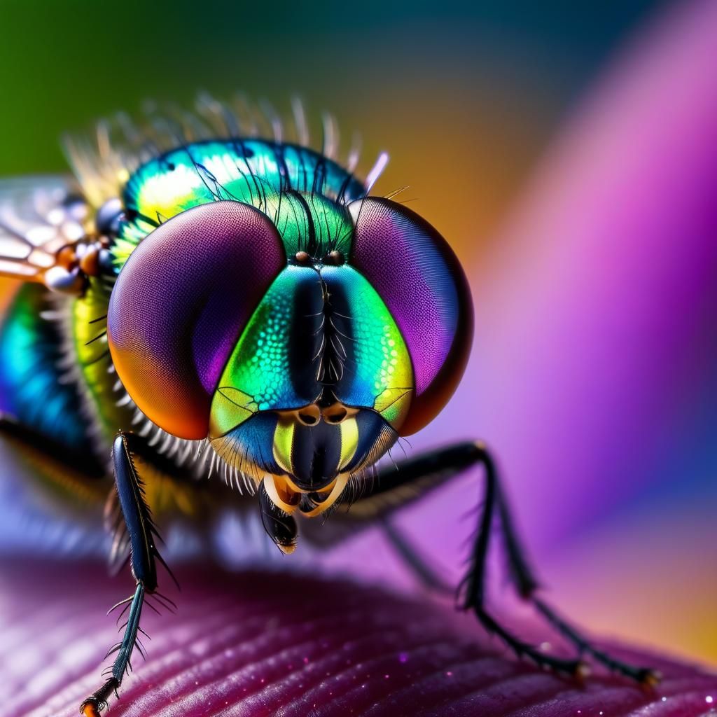 Macro photo of an iridescent fly - AI Generated Artwork - NightCafe Creator