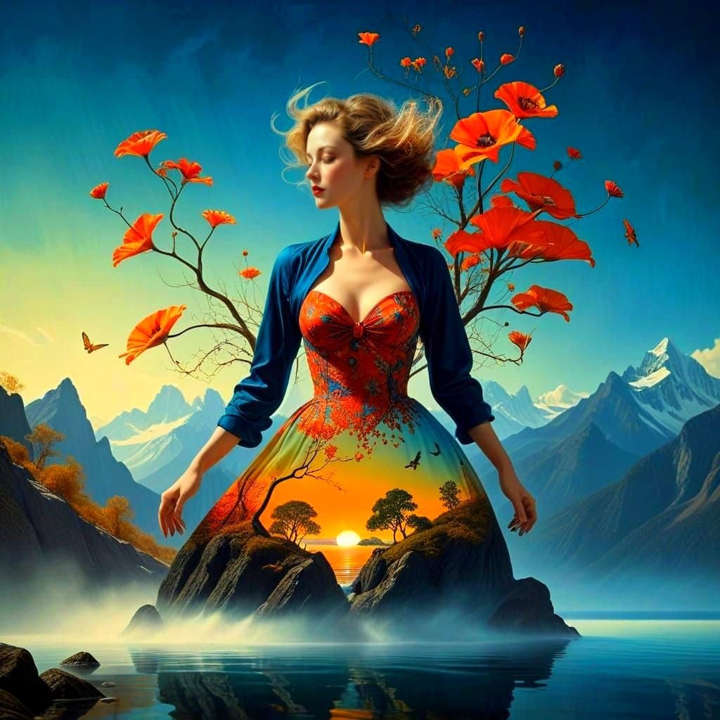 Surreal Fantasy Scene with Charismatic Lady