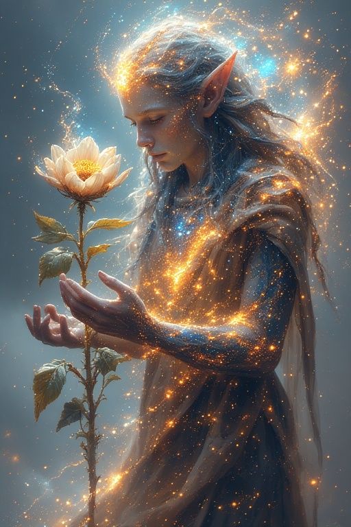 gently cradles a wilting flower