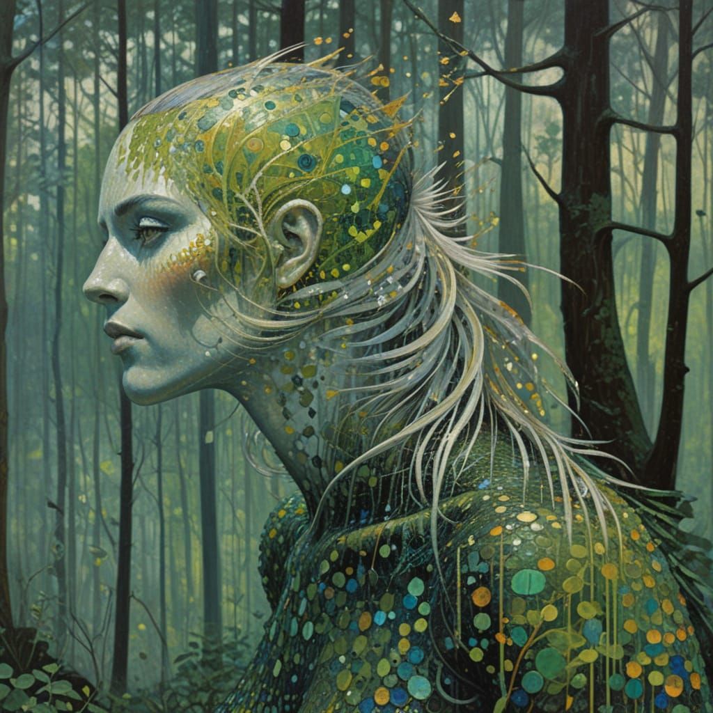 Enchanted Forest Spirit in Springtime, in a Post-Impressioni...