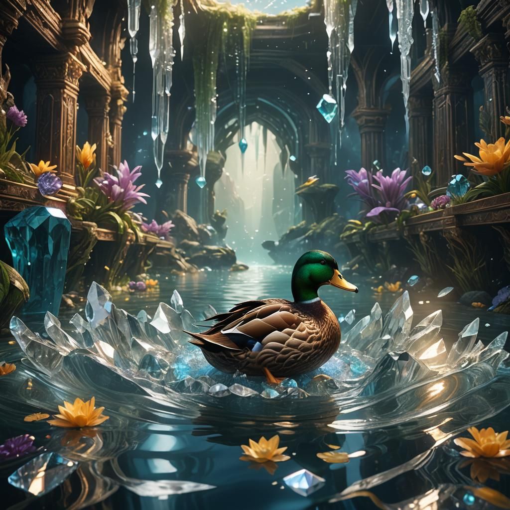 A duck swimming in a crystal cle