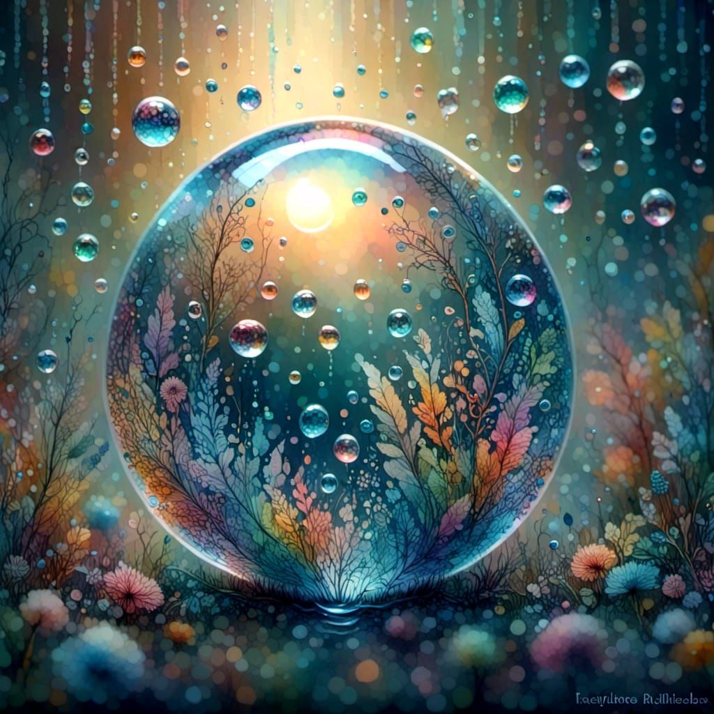 Macro Water Droplet with Internal Refractions and Bokeh