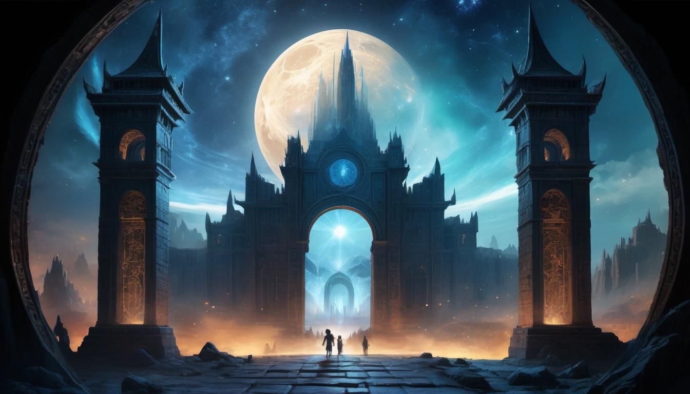 various buildings behind the portal