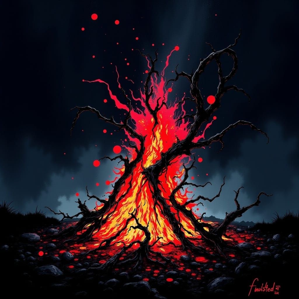 An epic Bonfire at night by Twisted Ink <lora:Twisted Ink v2:1.0>