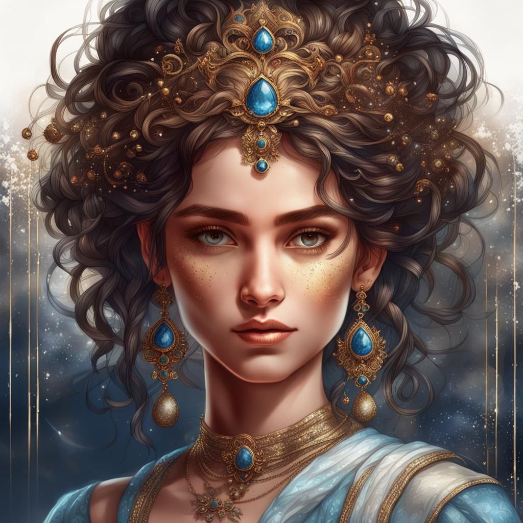 A real french portrait of a beautiful young goddess, big bro...