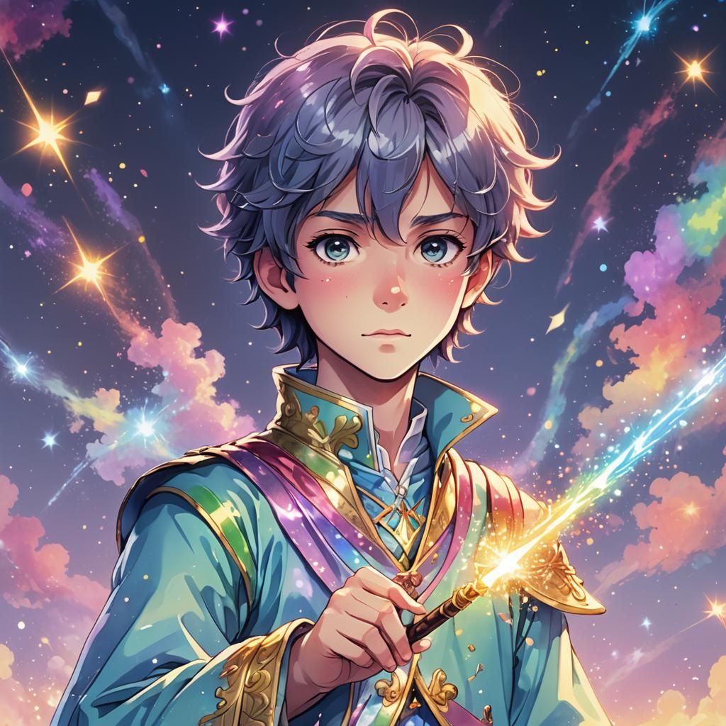 Anime Prince Casting Spell in Pastel Manga Style