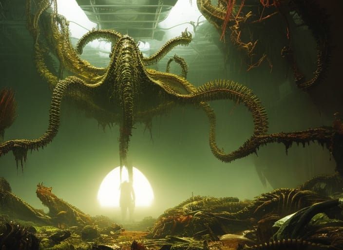 a horrific flesh creature grows out of control in a grungy science lab