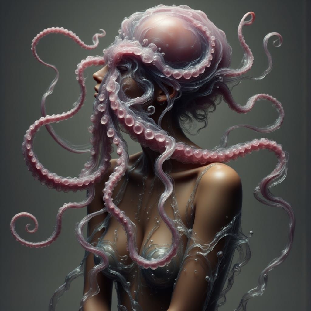 Woman with Octopus in Dark Surrealist Style