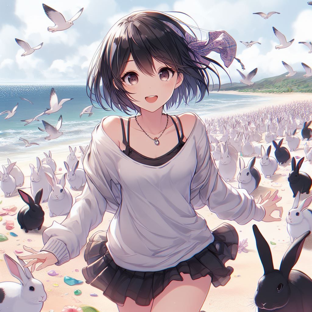 Moon on the beach with rabbits