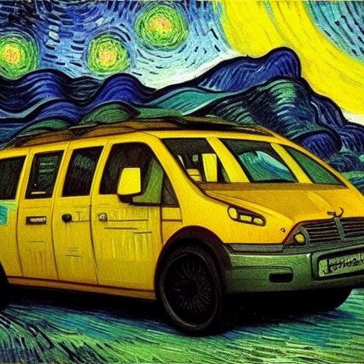 spaceship with wheels van gogh style