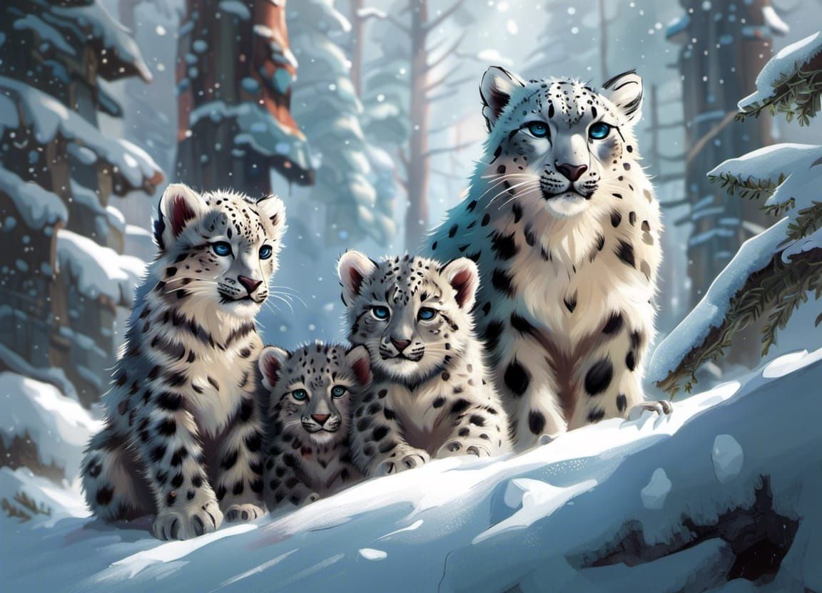 Snow Leopard Family Portrait  by @StormySeaSailor