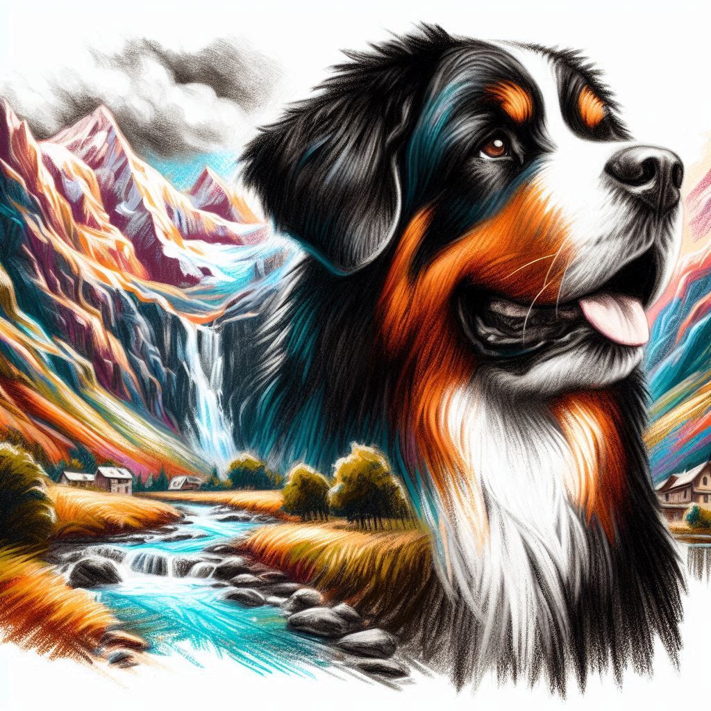 Bernese mountain dog and a little girl.