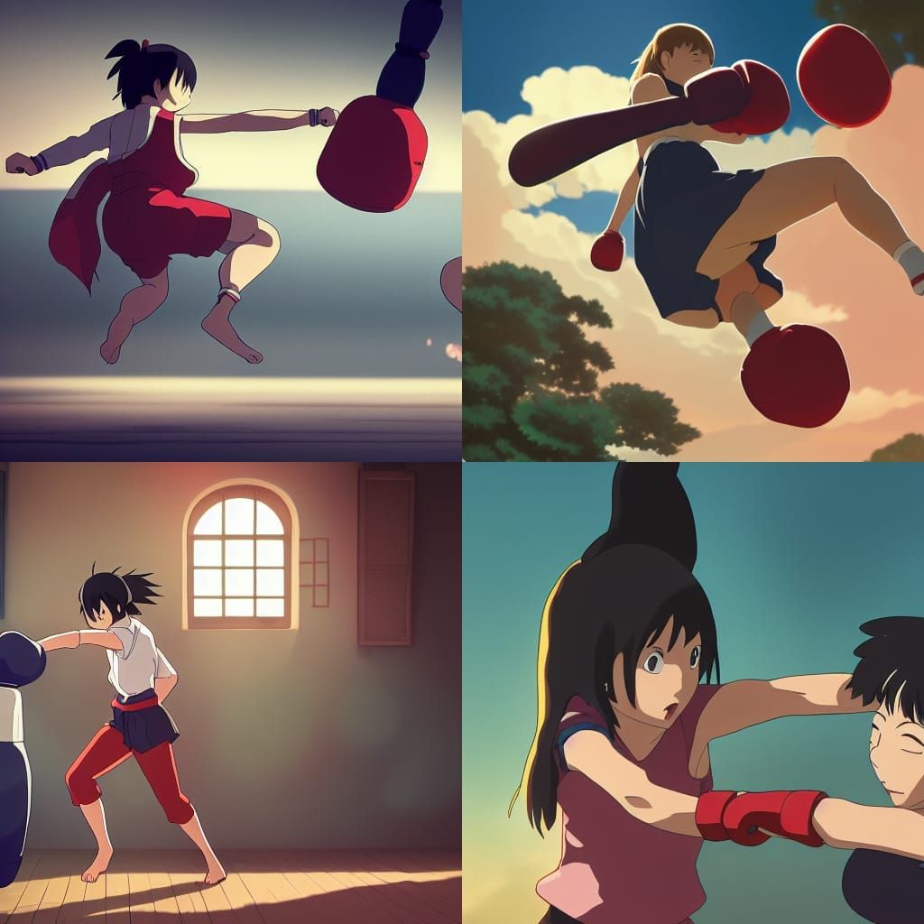 Kickboxing girl punching bag training AI Generated Artwork