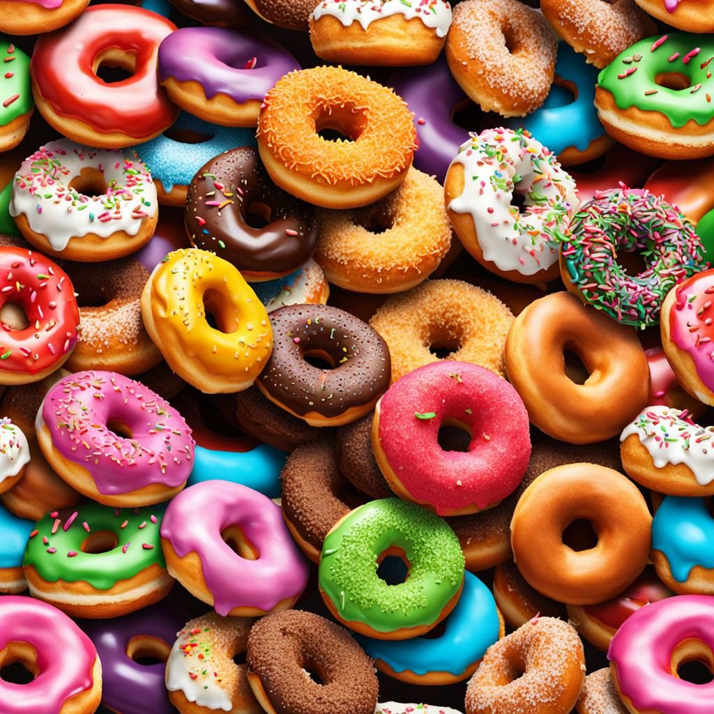 Delicious fresh donuts, colorful, meticulous, photorealistic...