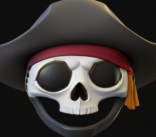 A pirate skull emoji with black pirate hat and eye patch. detailed skull embroidery. Vibrant colors, glossy, 3D, pixar s...