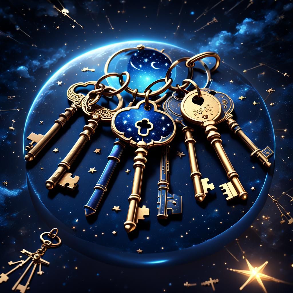 Keychain constellation: "Night sky with keys as constellations, each unlocking a memory  by @nishinishand